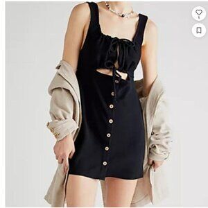 FREE PEOPLE Beach OLIVIA Cut Out Button Drawstring Mini Dress sz S